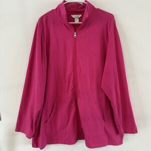 Women's‎ CJ Banks Hot Pink Zip Up Sweatshirt Jacket Cotton Hooded Plus 2X